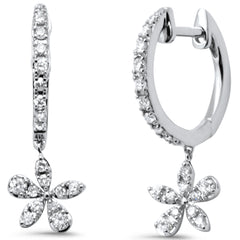 SPECIAL! .34ct G SI 14K White Gold Diamond Flower Dangling Hoop Earrings