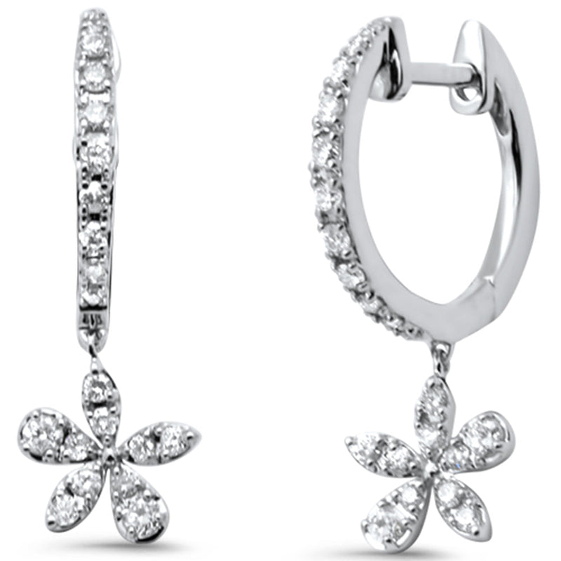 SPECIAL! .34ct G SI 14K White Gold Diamond Flower Dangling Hoop Earrings
