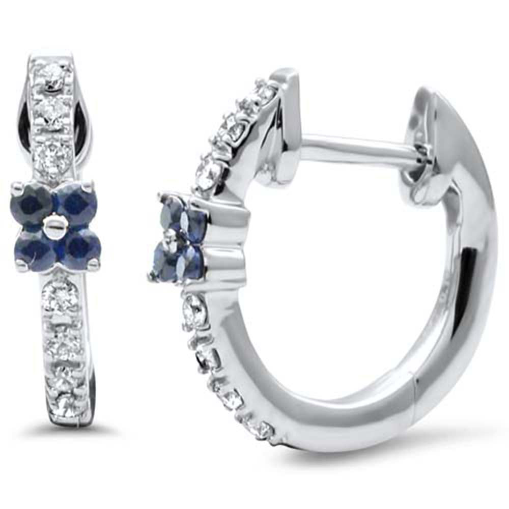 SPECIAL! .21ct G SI 14K White Gold Diamond & Blue Sapphire Gemstones Petite Hoop Earrings