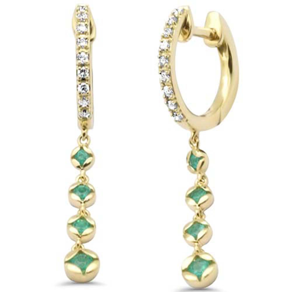 SPECIAL! .33ct G SI 14K Yellow Gold Diamond Emerald Gemstones Dangling Hoop Earrings