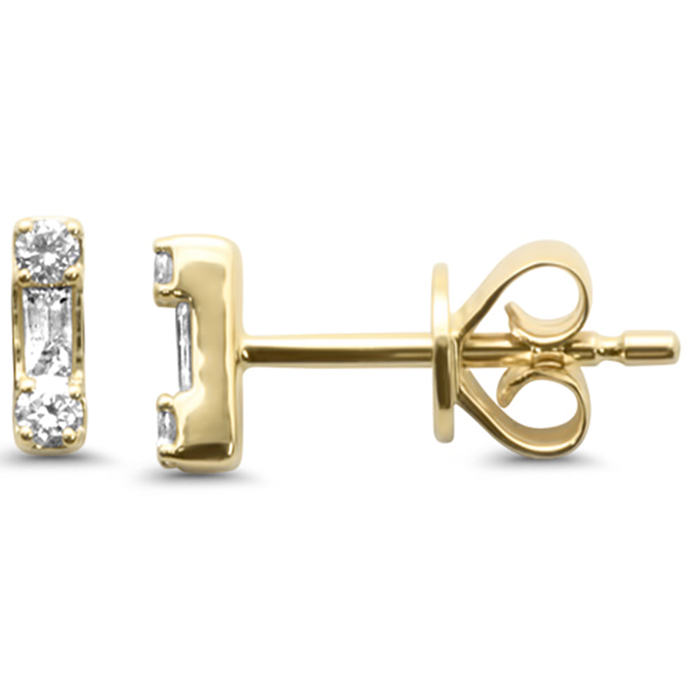 .11ct G SI 14K Yellow Gold Round & Baguette Diamond Earrings