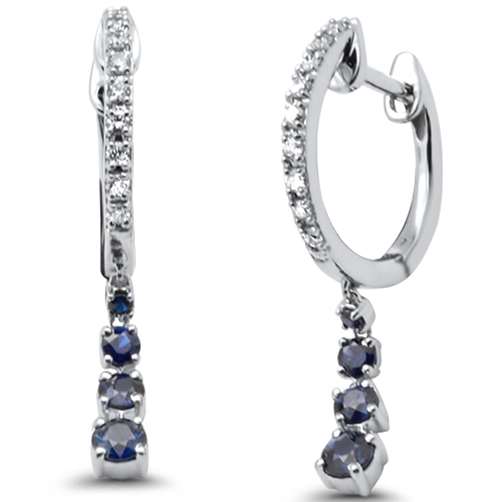 DIAMOND CLOSEOUT!  .56ct G SI 14K White Gold Diamond Blue Sapphire Gemstones Dangling Hoop Earrings