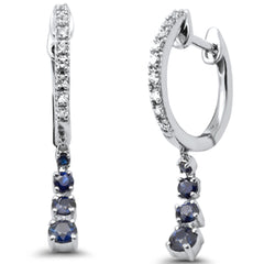 DIAMOND CLOSEOUT!  .56ct G SI 14K White Gold Diamond Blue Sapphire Gemstones Dangling Hoop Earrings