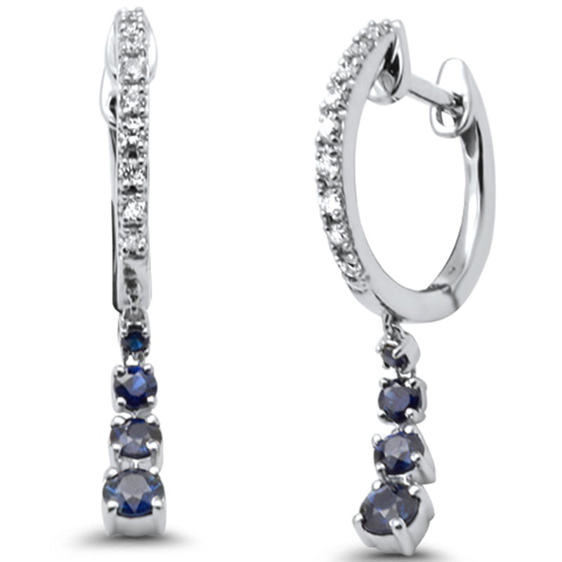 DIAMOND CLOSEOUT!  .56ct G SI 14K White Gold Diamond Blue Sapphire Gemstones Dangling Hoop Earrings