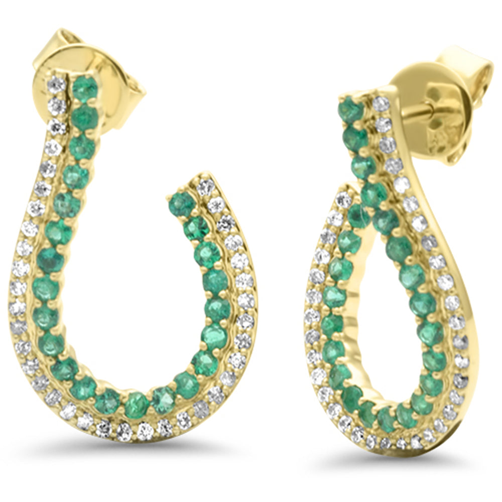 SPECIAL! .92ct G SI 14K Yellow Gold Diamond & Emerald Gemstones J Hoop Earrings