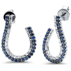 SPECIAL! 1.27ct G SI 14K White Gold Diamond & Blue Sapphire Gemstones J Hoop Earrings