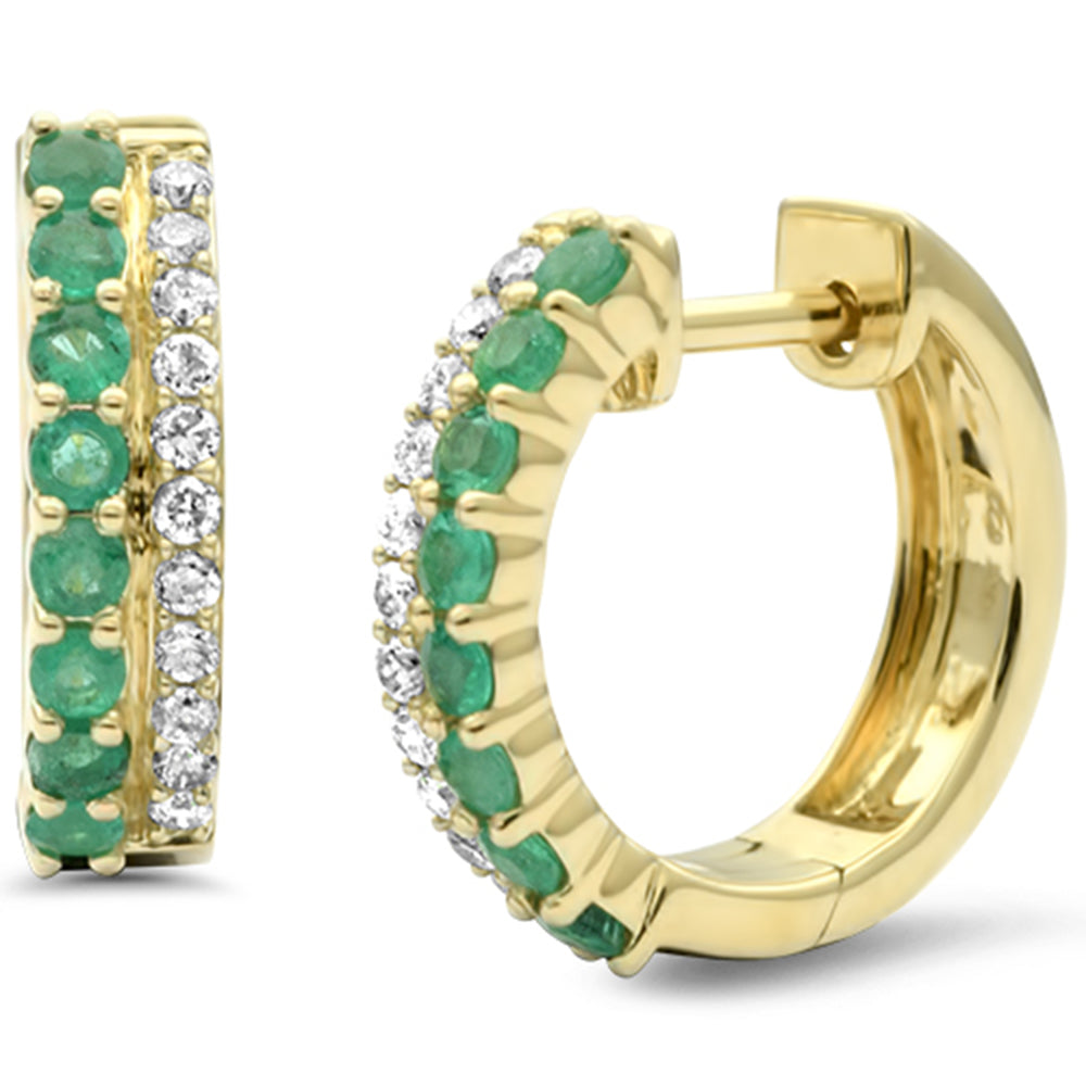 SPECIAL! .71ct G SI 14K Yellow Gold Diamond & Emerald Gemstones Hoop Earrings