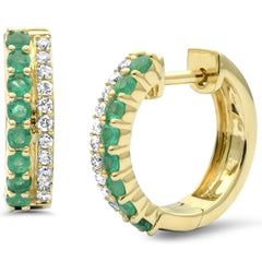 SPECIAL! .71ct G SI 14K Yellow Gold Diamond & Emerald Gemstones Hoop Earrings