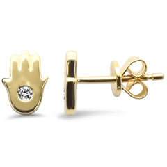 .05ct G SI 14K Yellow Gold Diamond Hand of Hamsa Petite Earrings