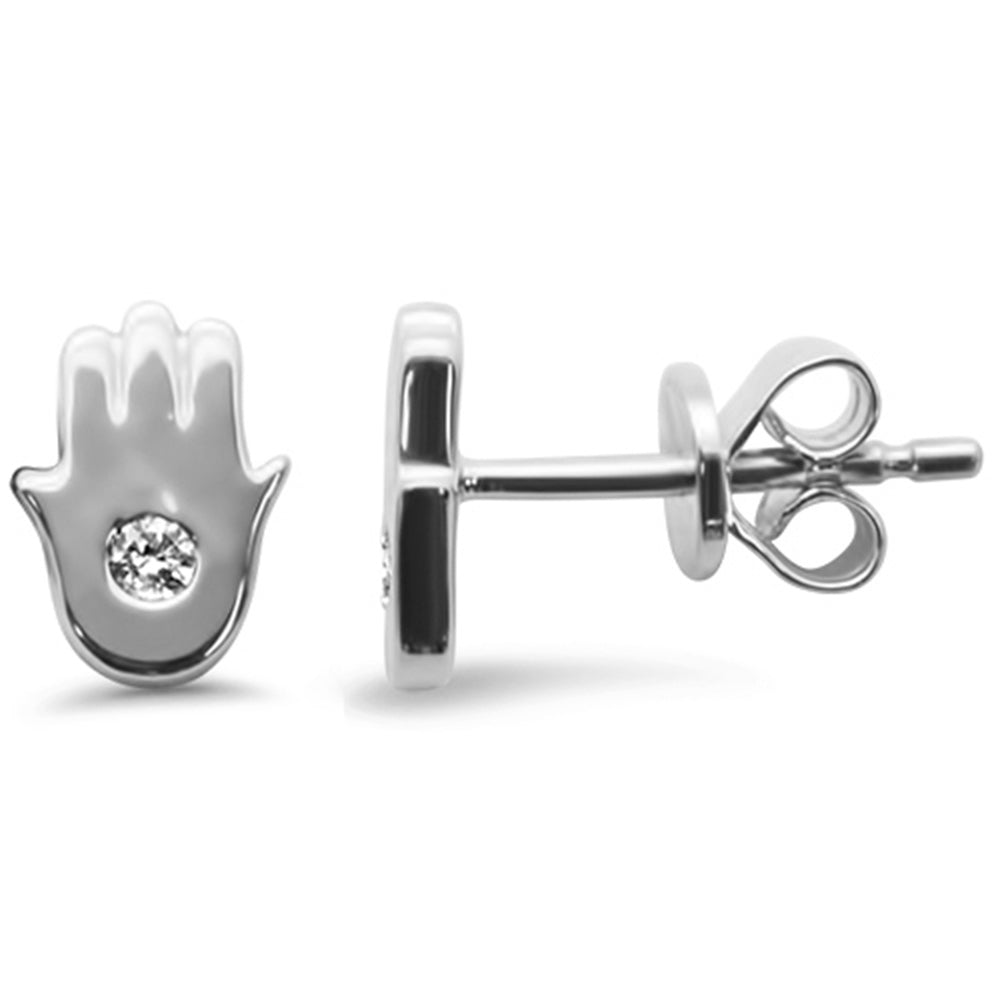 .05ct G SI 14K White Gold Diamond Hand of Hamsa Petite Earrings