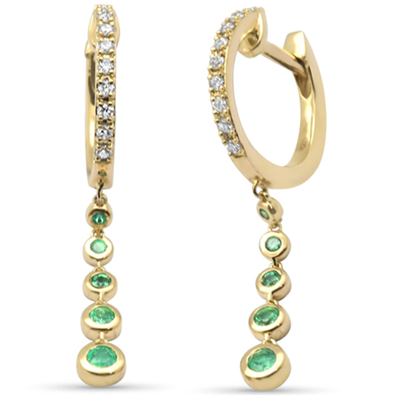SPECIAL! .32ct G SI 14K Yellow Gold Diamond Emerald Gemstones Dangling Hoop Earrings