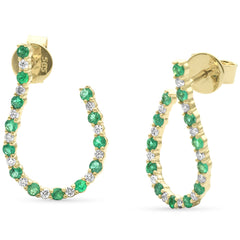 SPECIAL! .75ct G SI 14K Yellow Gold Diamond & Emerald Gemstones J Hoop Earrings