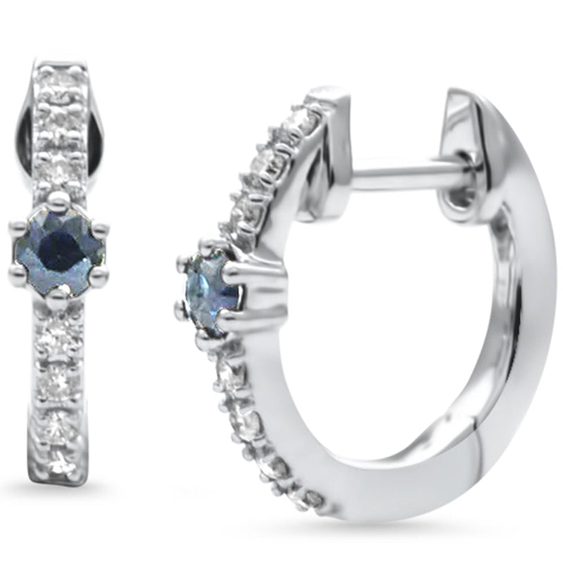 SPECIAL! .27ct G SI 14K White Gold Diamond & Blue Sapphire Petite Hoop Earrings