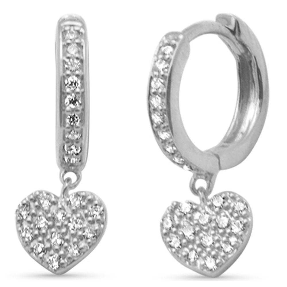 .16ct G SI 14K White Gold Diamond Heart Dangling Hoop Earrings