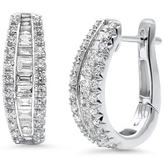 SPECIAL! 1.18ct G SI 14K White Gold Round & Baguette Diamond Earrings Lever Backings