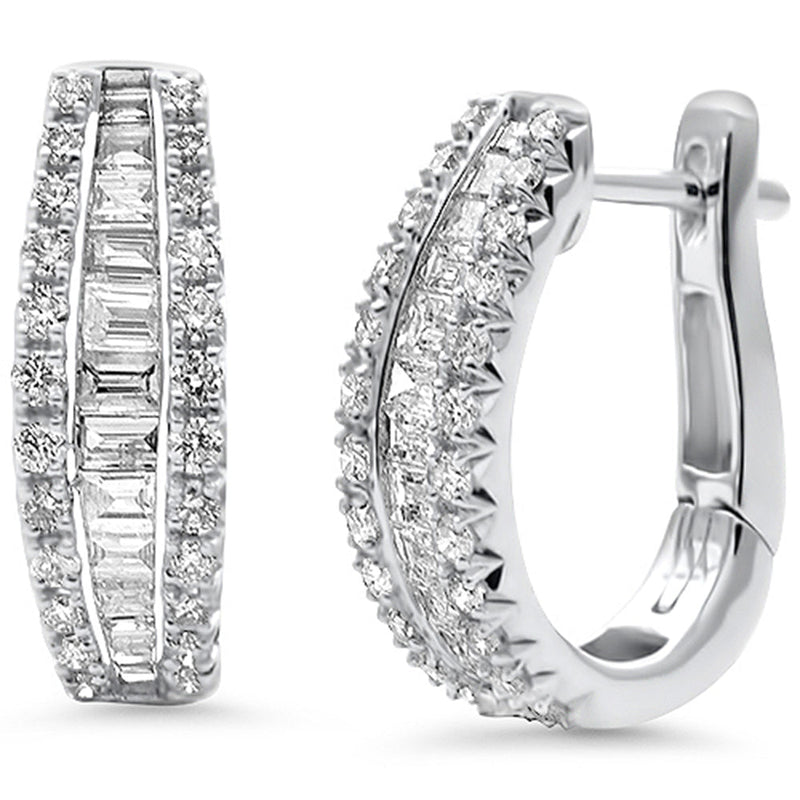 SPECIAL! 1.18ct G SI 14K White Gold Round & Baguette Diamond Earrings Lever Backings