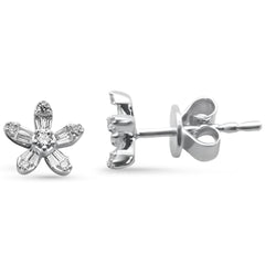 .16ct G SI 14K White Gold Round & Baguette Diamond Flower Earrings
