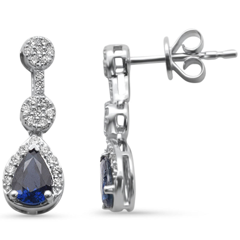 SPECIAL! 1.31ct G SI 14K White Gold Diamond & Blue Sapphire Gemstones Earrings