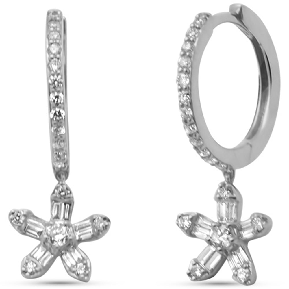 SPECIAL!.46ct G SI 14K White Gold Round & Baguette Diamond Dangling Hoop Earrings