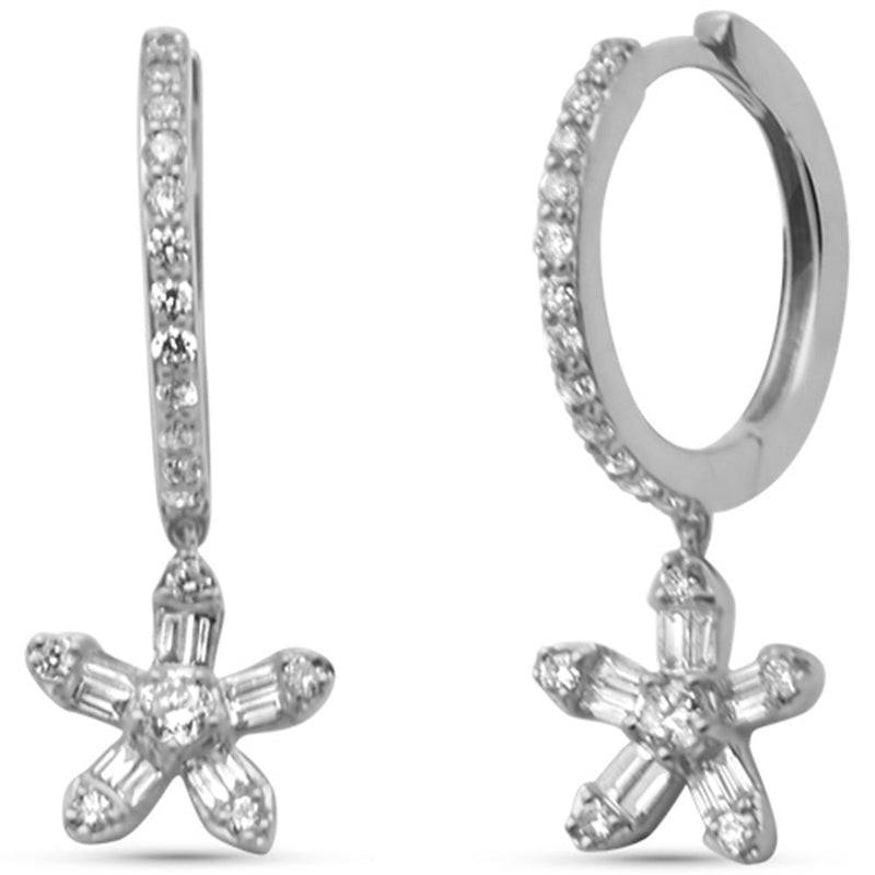 SPECIAL!.46ct G SI 14K White Gold Round & Baguette Diamond Dangling Hoop Earrings