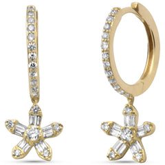 SPECIAL!.52ct G SI 14K Yellow Gold Round & Baguette Diamond Dangling Hoop Earrings