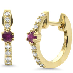 .26ct G SI 14K Yellow Gold Diamond & Ruby Gemstones Petite Earrings