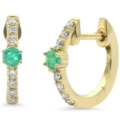.27ct G SI 14K Yellow Gold Diamond & Emerald Gemstones Petite Earrings