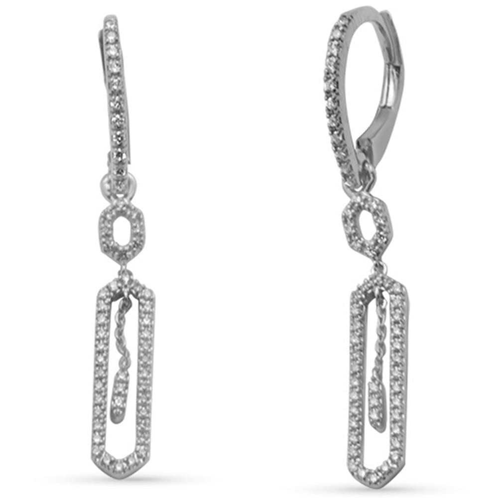 SPECIAL!.29ct G SI 14K White Gold Diamond Paper Clip Dangling Earrings Lever Backings