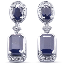 SPECIAL!1.87ct G SI 14K White Gold Diamond & Blue Sapphire Gemstones Earrings