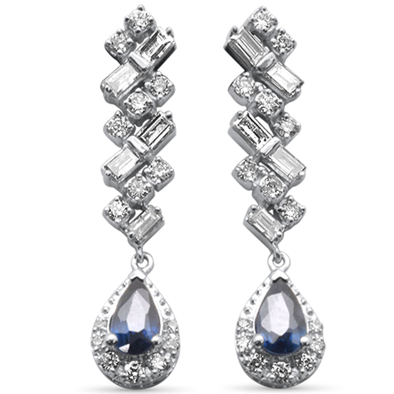 SPECIAL!.97ct G SI 14K White Gold Diamond & Blue Sapphire Gemstones Earrings