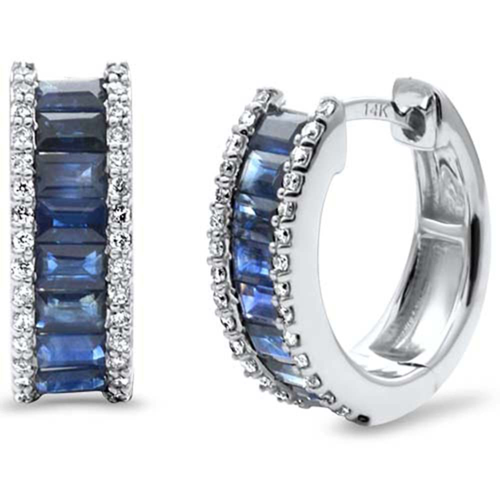 SPECIAL! 2.27ct G SI 14K White Gold Diamond & Blue Sapphire Gemstones Hoop Earrings