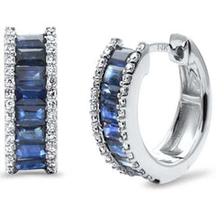 SPECIAL! 2.27ct G SI 14K White Gold Diamond & Blue Sapphire Gemstones Hoop Earrings
