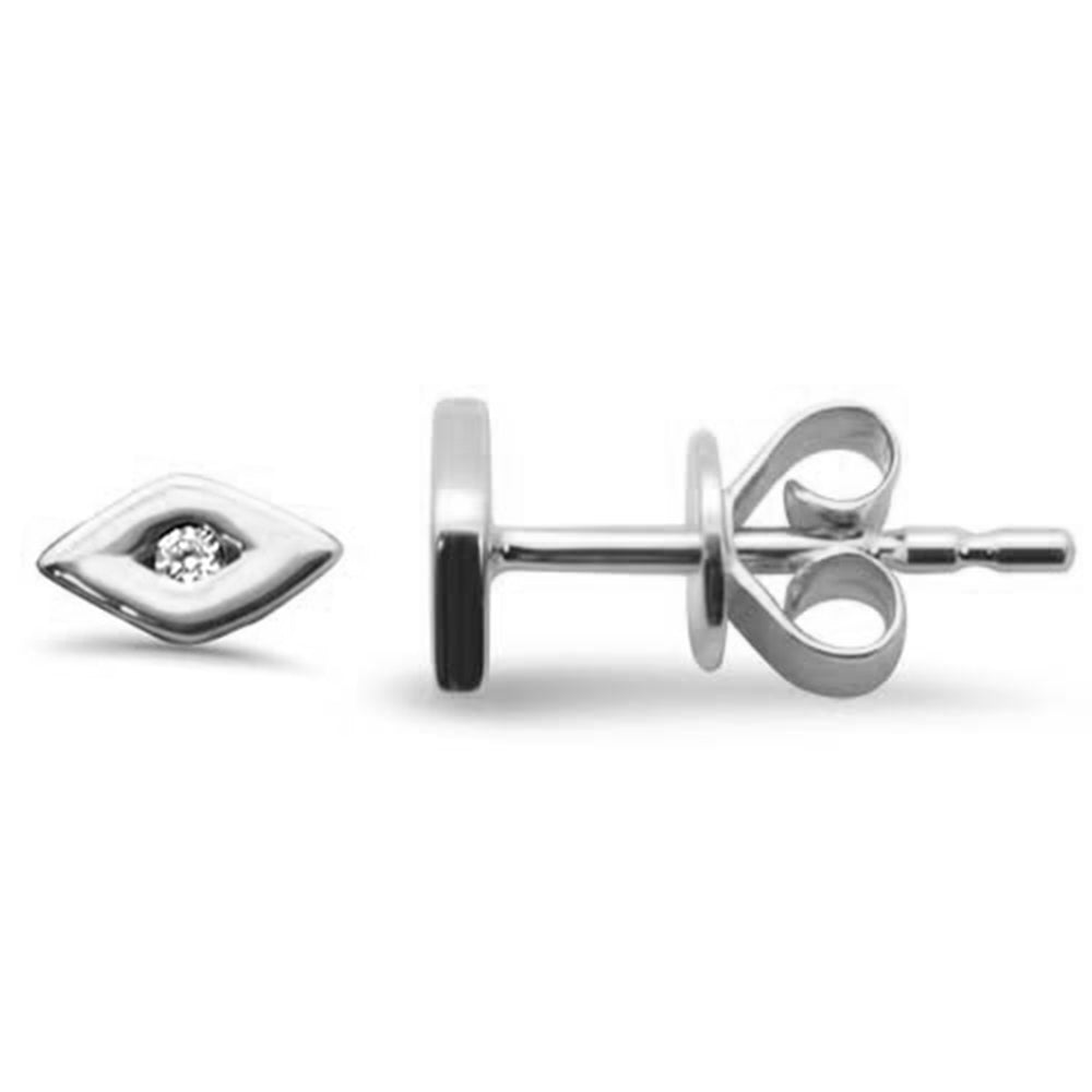 .01ct G SI 14K White Gold Diamond Evil Eye Earrings