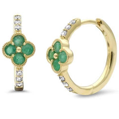 SPECIAL! .45ct G SI 14K Yellow Gold Diamond & Emerald Gemstones Hoop Earrings