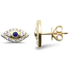 SPECIAL! .45ct G SI 14K Yellow Gold Diamond & Blue Sapphire Gemstones Evil Earrings