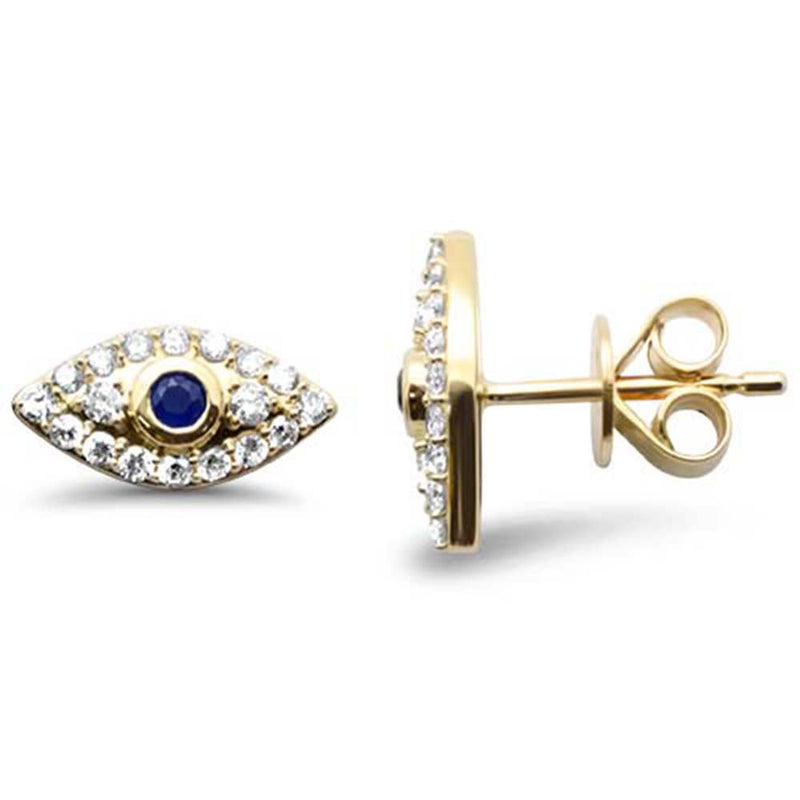 SPECIAL! .45ct G SI 14K Yellow Gold Diamond & Blue Sapphire Gemstones Evil Earrings