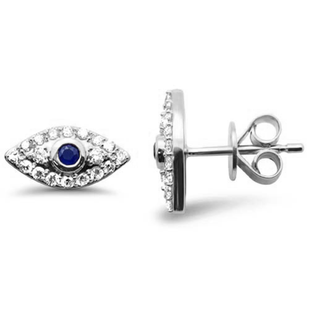 SPECIAL! .45ct G SI 14K White Gold Diamond & Blue Sapphire Gemstones Evil Earrings