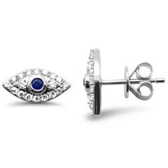 SPECIAL! .45ct G SI 14K White Gold Diamond & Blue Sapphire Gemstones Evil Earrings