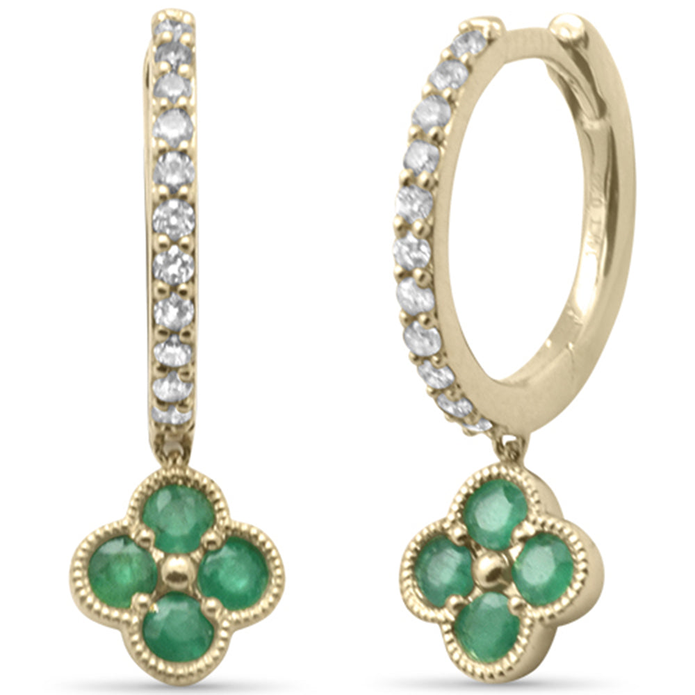 SPECIAL! .52ct G SI 14K Yellow Gold Diamond & Emerald Gemstones Hoop Earrings