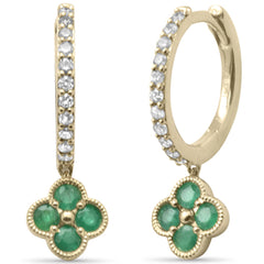 SPECIAL! .52ct G SI 14K Yellow Gold Diamond & Emerald Gemstones Hoop Earrings