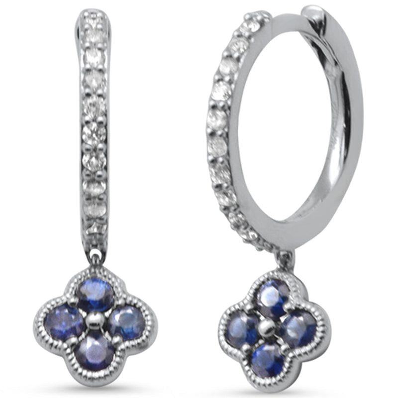 SPECIAL! .63ct G SI 14K White Gold Diamond & Blue Sapphire Gemstones Hoop Earrings