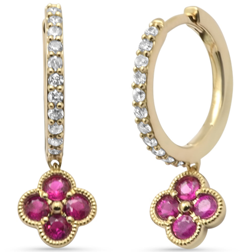 SPECIAL! .61ct G SI 14K Yellow Gold Diamond & Ruby Gemstones Hoop Earrings