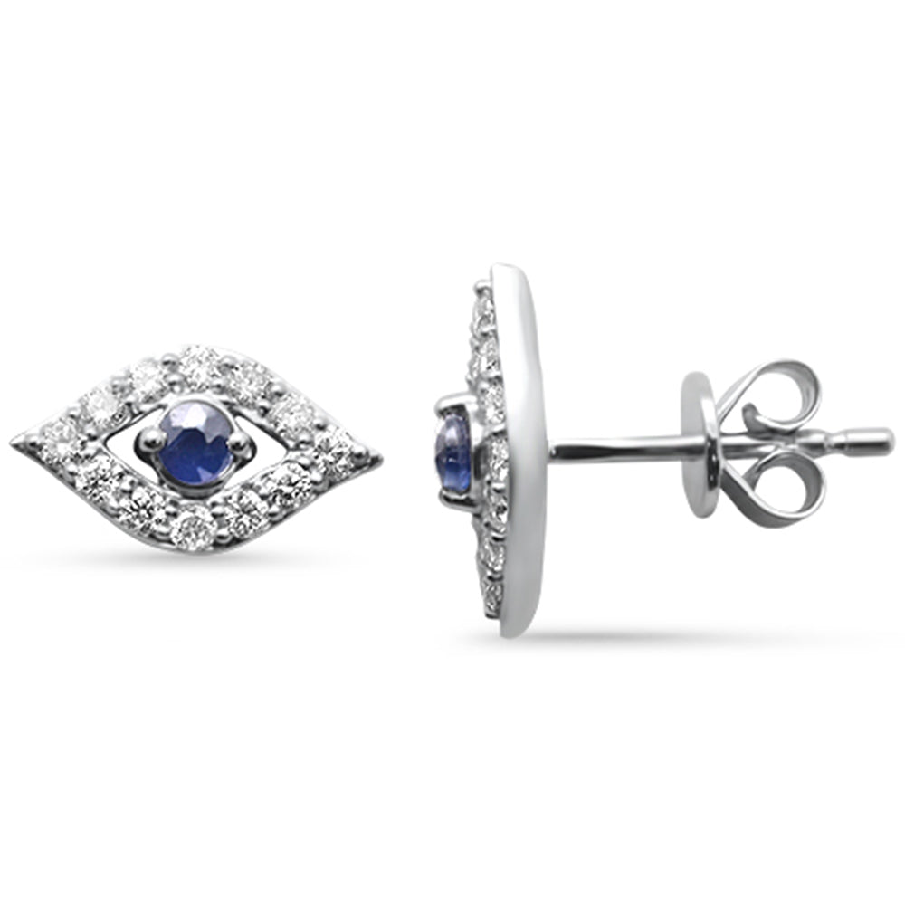 SPECIAL! .56ct G SI 14K White Gold Diamond & Blue Sapphire Gemstones Evil Eye Earrings