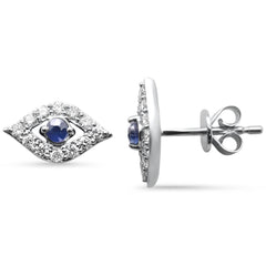 SPECIAL! .56ct G SI 14K White Gold Diamond & Blue Sapphire Gemstones Evil Eye Earrings