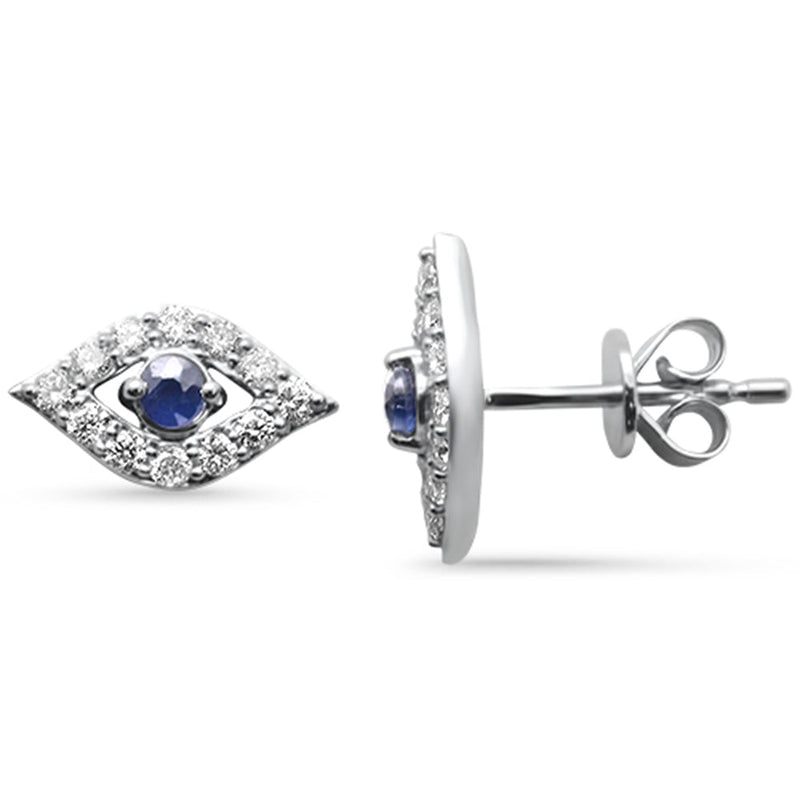 SPECIAL! .56ct G SI 14K White Gold Diamond & Blue Sapphire Gemstones Evil Eye Earrings