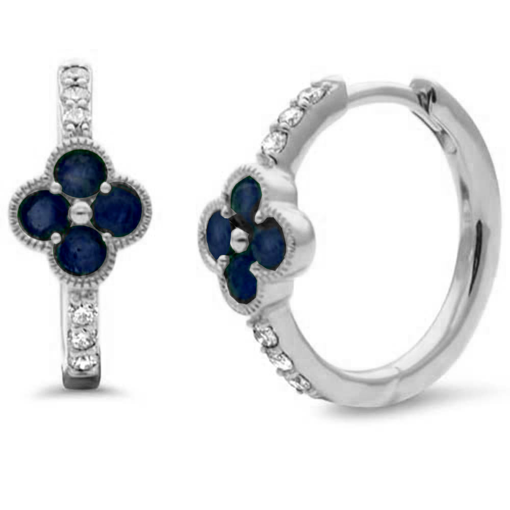 SPECIAL! .55ct G SI 14K White Gold Diamond & Blue Sapphire Gemstones Flower Hoop Earrings