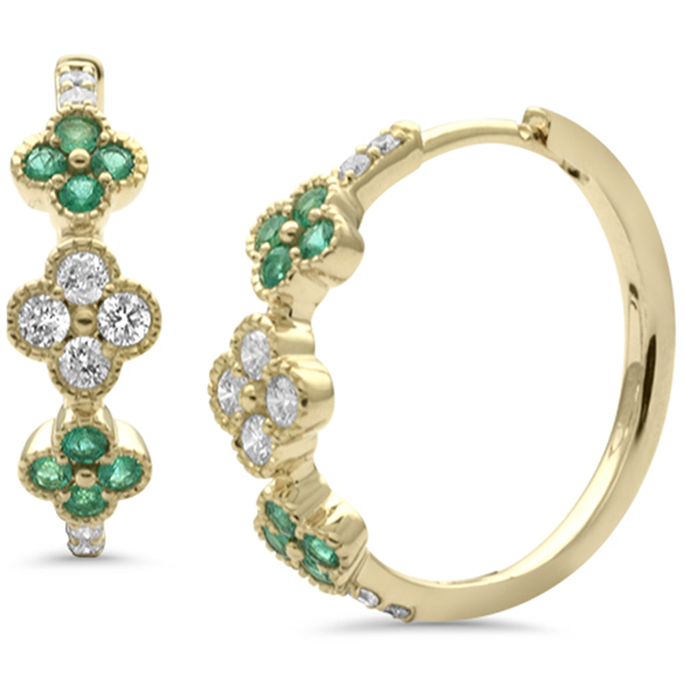 SPECIAL! .83ct G SI 14K Yellow Gold Diamond & Emerald Gemstones Hoop Earrings