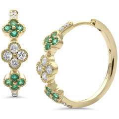 SPECIAL! .83ct G SI 14K Yellow Gold Diamond & Emerald Gemstones Hoop Earrings