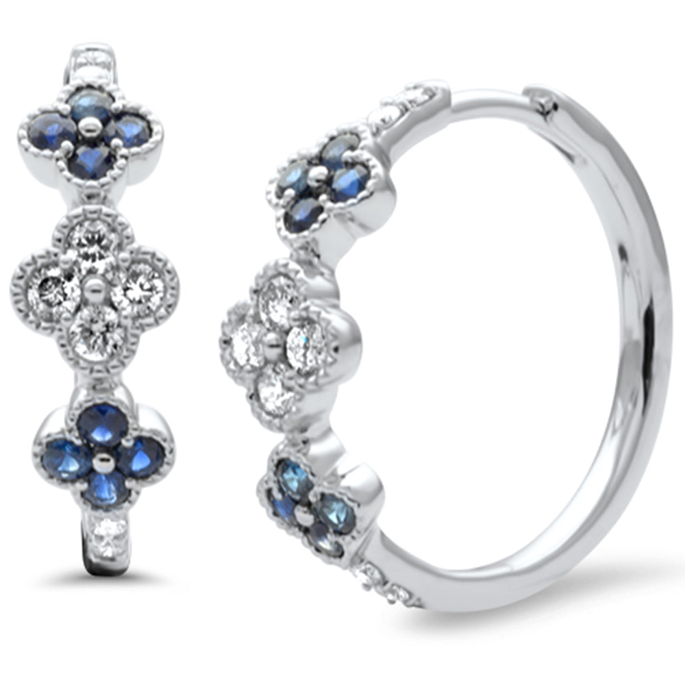 SPECIAL! 1.02ct G SI 14K White Gold Diamond & Blue Sapphire Gemstones Hoop Earrings