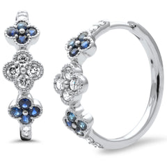 SPECIAL! 1.02ct G SI 14K White Gold Diamond & Blue Sapphire Gemstones Hoop Earrings